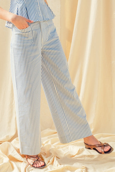 Striped Stretchy Pocket Pants - Blue