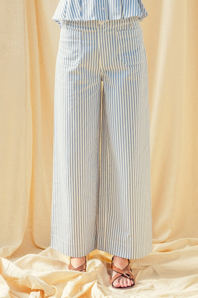 Striped Stretchy Pocket Pants - Blue