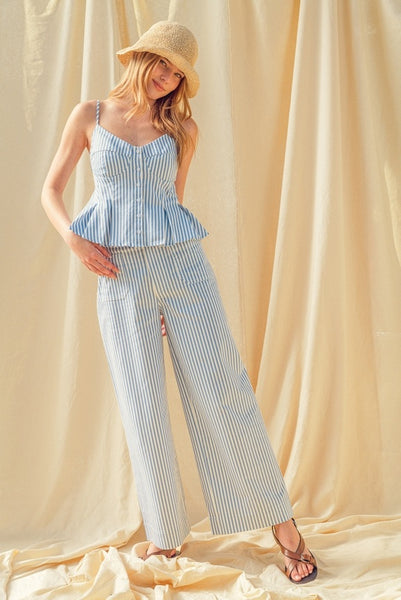 Striped Stretchy Pocket Pants - Blue