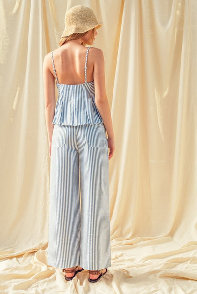 Striped Stretchy Pocket Pants - Blue