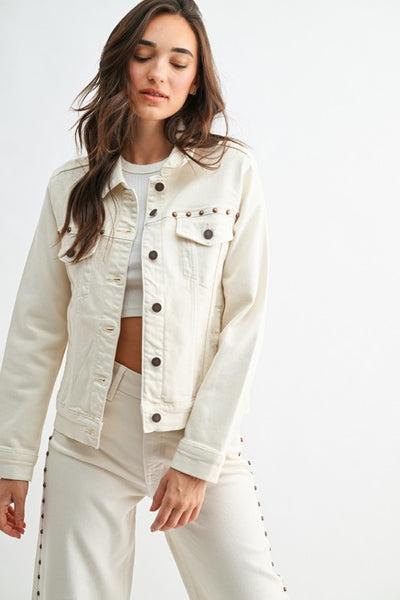 Studded Relaxed Classic Jacket - Cream