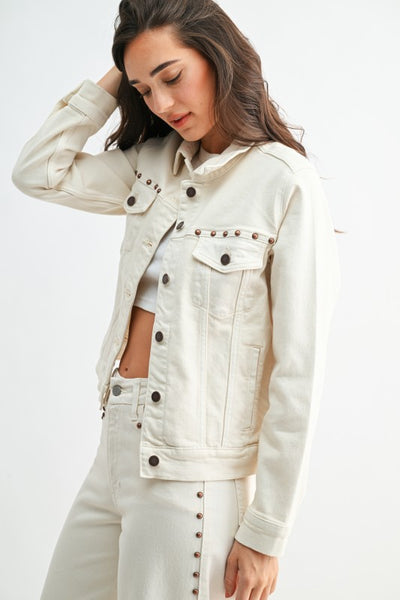 Studded Relaxed Classic Jacket - Cream