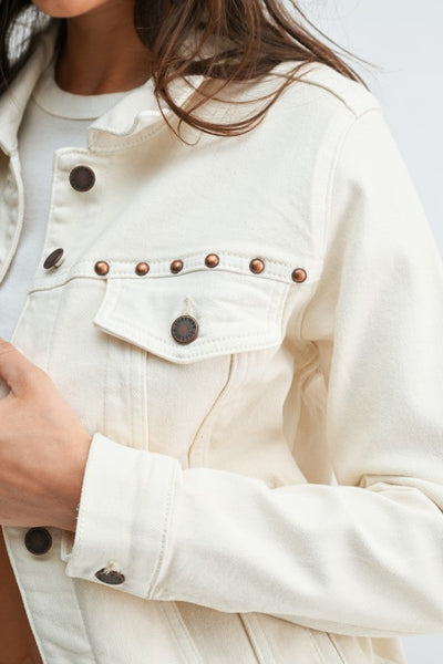 Studded Relaxed Classic Jacket - Cream