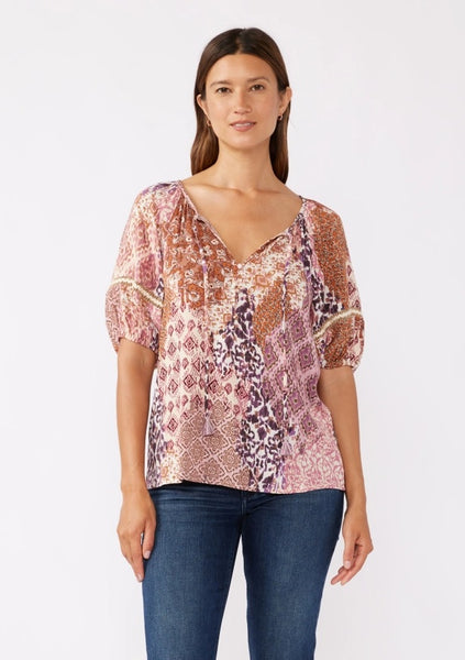 Sue Puff Sleeve V Neck - Floral Print