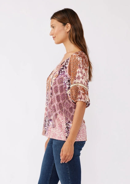 Sue Puff Sleeve V Neck - Floral Print