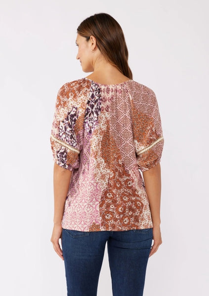 Sue Puff Sleeve V Neck - Floral Print