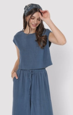 Sugarloaf Linen Top - Navy