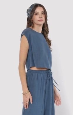 Sugarloaf Linen Top - Navy