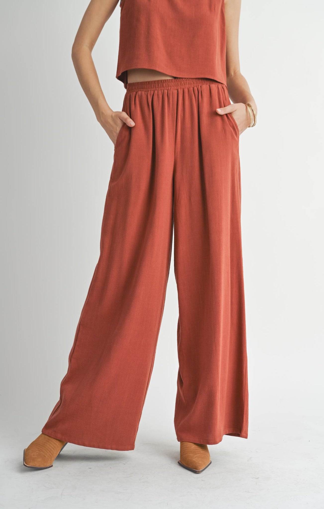 Sugarloaf Wide Leg Linen Pants - Red