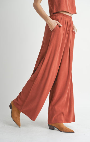 Sugarloaf Wide Leg Linen Pants - Red