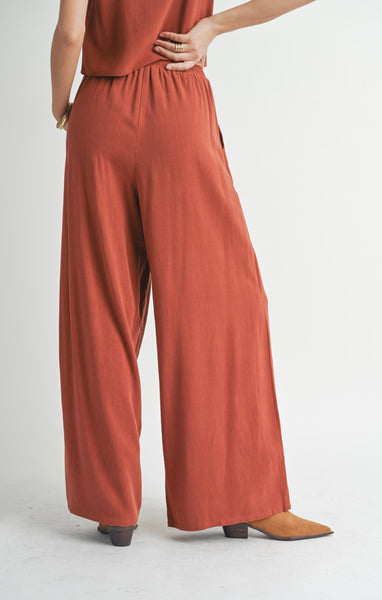 Sugarloaf Wide Leg Linen Pants - Red