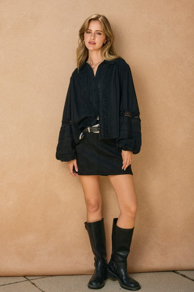 Sunbeam Lace Up Blouse - Black