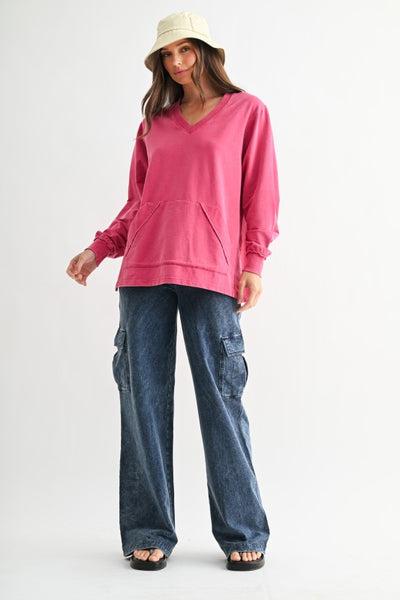 Sunfade V-Neck Pullover - Pink