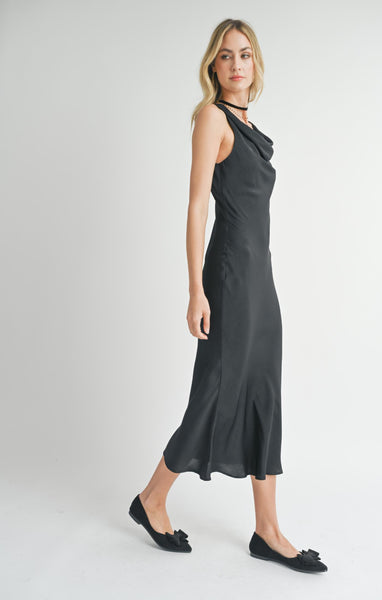 Sweet Treat Cowl Neck Midi - Black