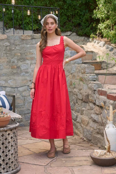 Taryn Lace Trim Midi Dress - Red