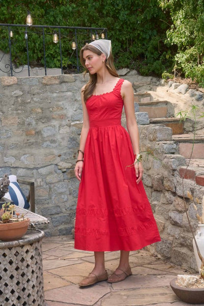 Taryn Lace Trim Midi Dress - Red