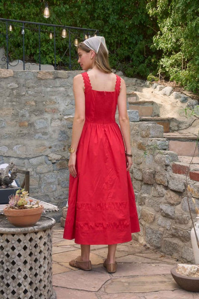Taryn Lace Trim Midi Dress - Red