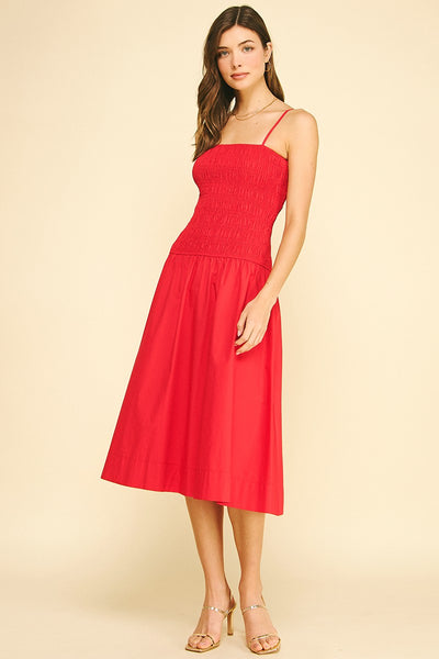 Taylor Smock Detail Midi Dress - Red
