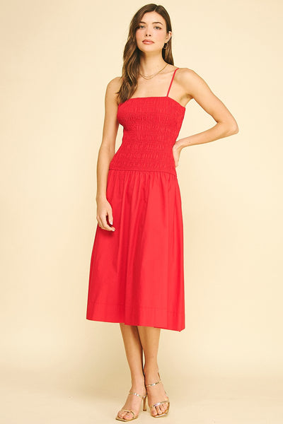 Taylor Smock Detail Midi Dress - Red