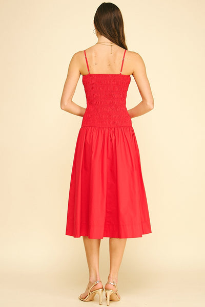 Taylor Smock Detail Midi Dress - Red
