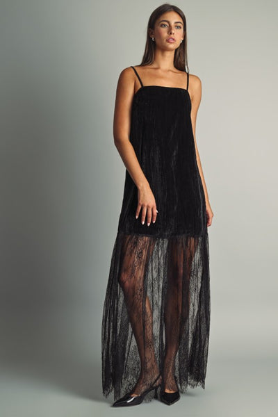Textured Velvet And Lace Maxi - Black