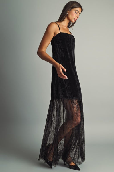 Textured Velvet And Lace Maxi - Black