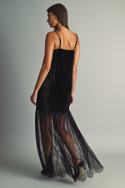 Textured Velvet And Lace Maxi - Black