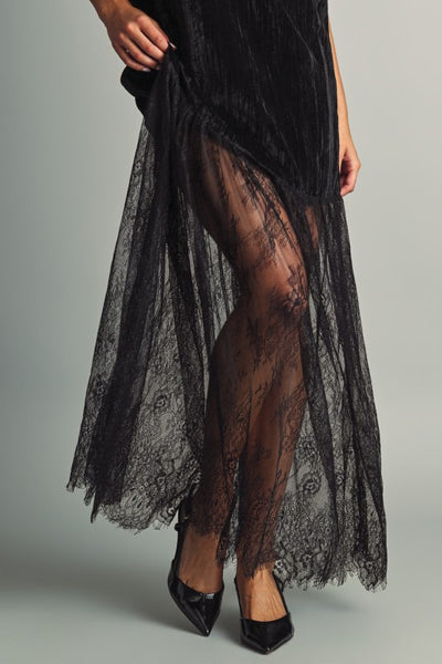 Textured Velvet And Lace Maxi - Black