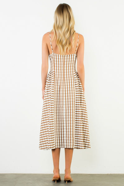Thin Strap Gingham Maxi Dress - Brown