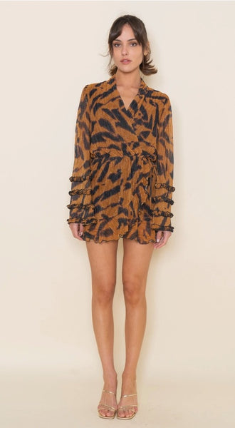 Tiger Ruffle Detail Dress - Gold