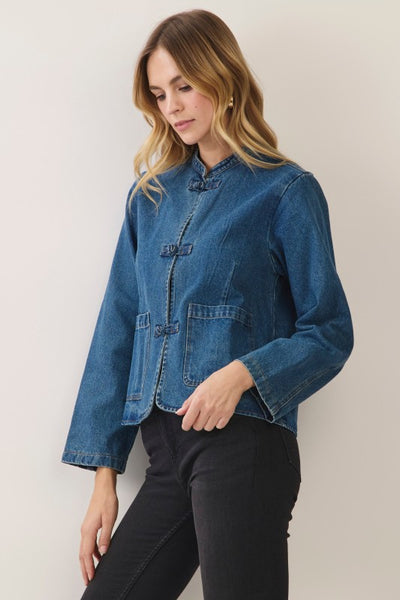 Toggle Front Denim Jacket - Denim