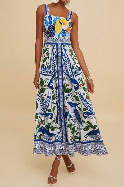 Toucan Square Neck Dress - Blue