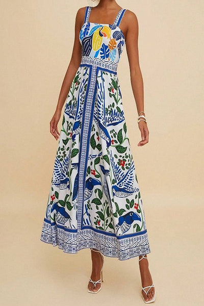Toucan Square Neck Dress - Blue