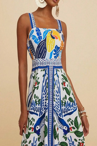 Toucan Square Neck Dress - Blue