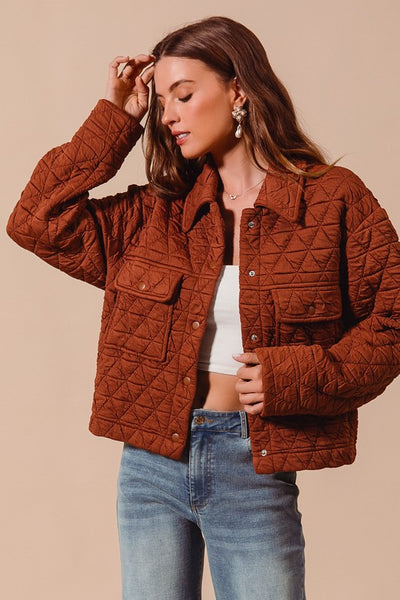 Triangle Quilted Button Jacket - Brick