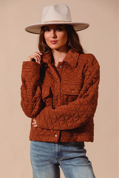 Triangle Quilted Button Jacket - Brick