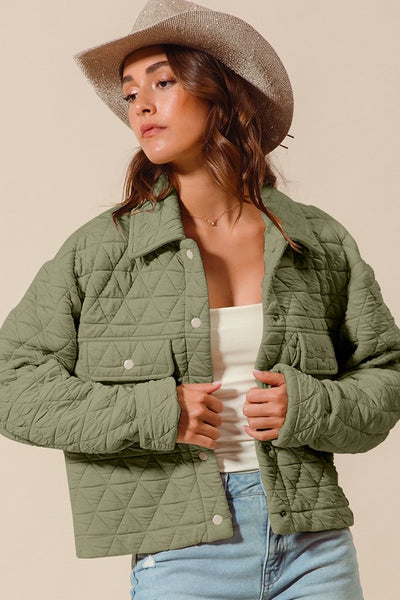 Triangle Quilted Button Jacket - Olive