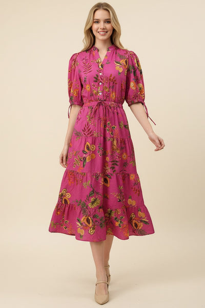 Tropical Fruit Print Midi - Pink