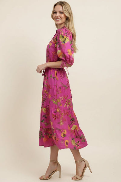 Tropical Fruit Print Midi - Pink
