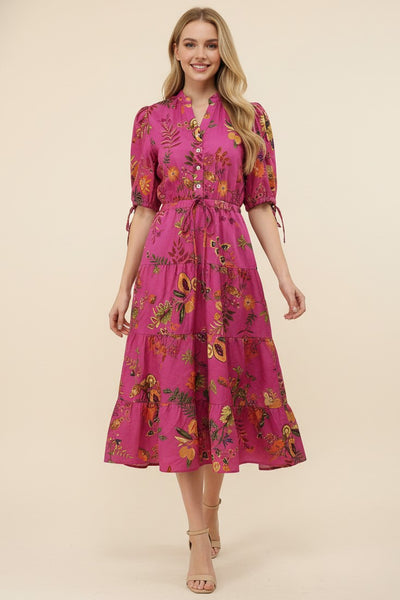 Tropical Fruit Print Midi - Pink