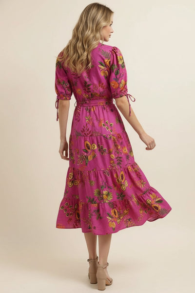 Tropical Fruit Print Midi - Pink