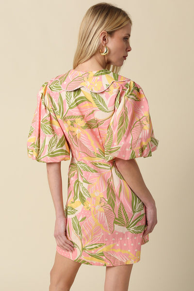 Tropical Palms Button Up Dress - Coral