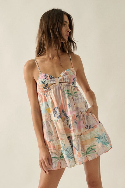 Tropical Print Babydoll Romper - Multi
