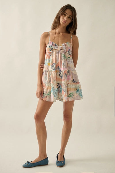 Tropical Print Babydoll Romper - Multi