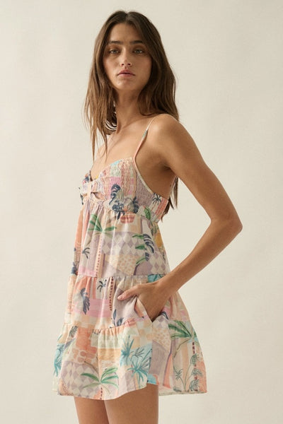 Tropical Print Babydoll Romper - Multi
