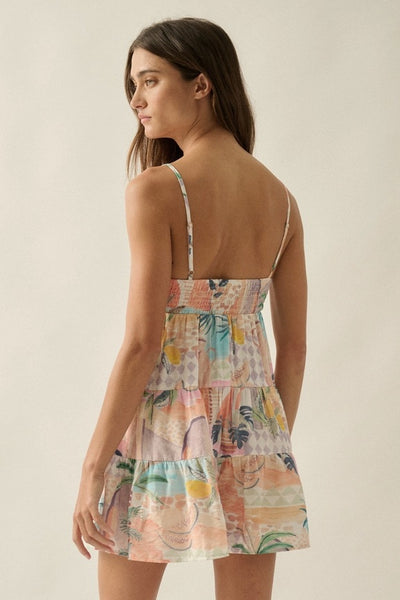 Tropical Print Babydoll Romper - Multi