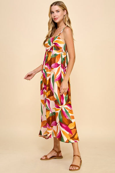 Tropical Smocked Back Dress - Orange