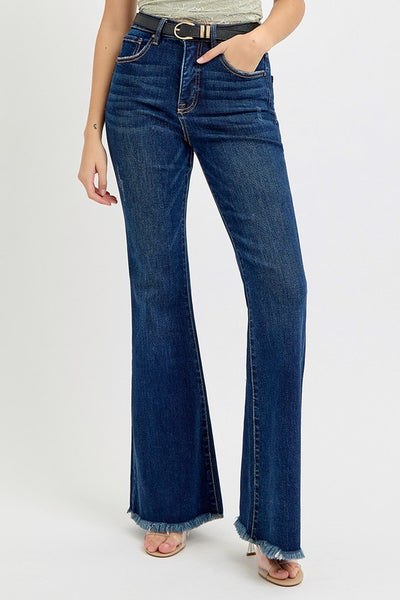 Tummy Control High Rise Flares - Dark Denim