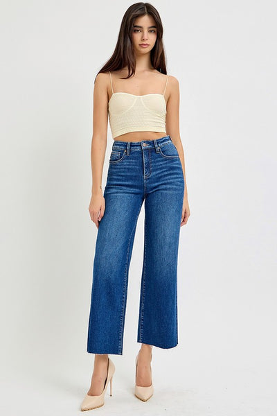 Tummy Control Hr Wide Crop Leg - Dark Denim