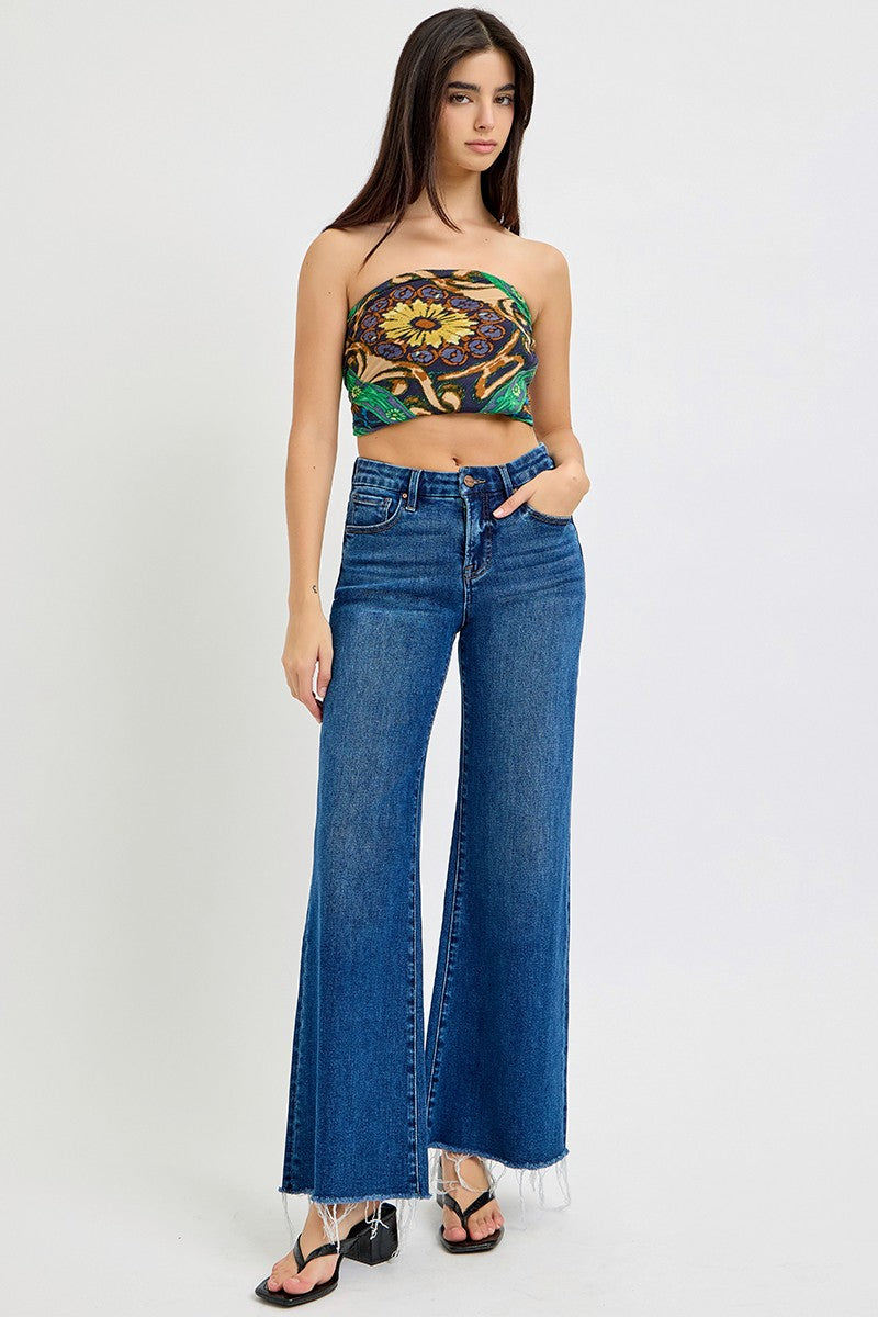 Tummy Control Hr Wide Jeans - Dark Denim